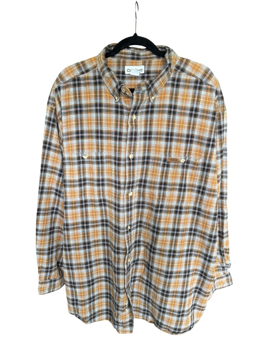 Carhartt Men’s 3XL Plaid Flannel Shirt Brown Black Cotton Button Down Workwear